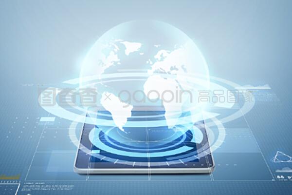 電子、技術、網絡和現代小工具概念&mdash;&mdash;平板電腦,屏幕上方藍色背景的虛擬投影